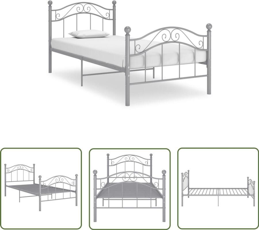 VidaXL Bedframe Metaal Grijs 90x200 cm Slaapcomfort Bedframe Eenpersoonsbed Metalen Bed Poedercoating Grijs Bed Stapelbaar Bed Budgetvriendelijk