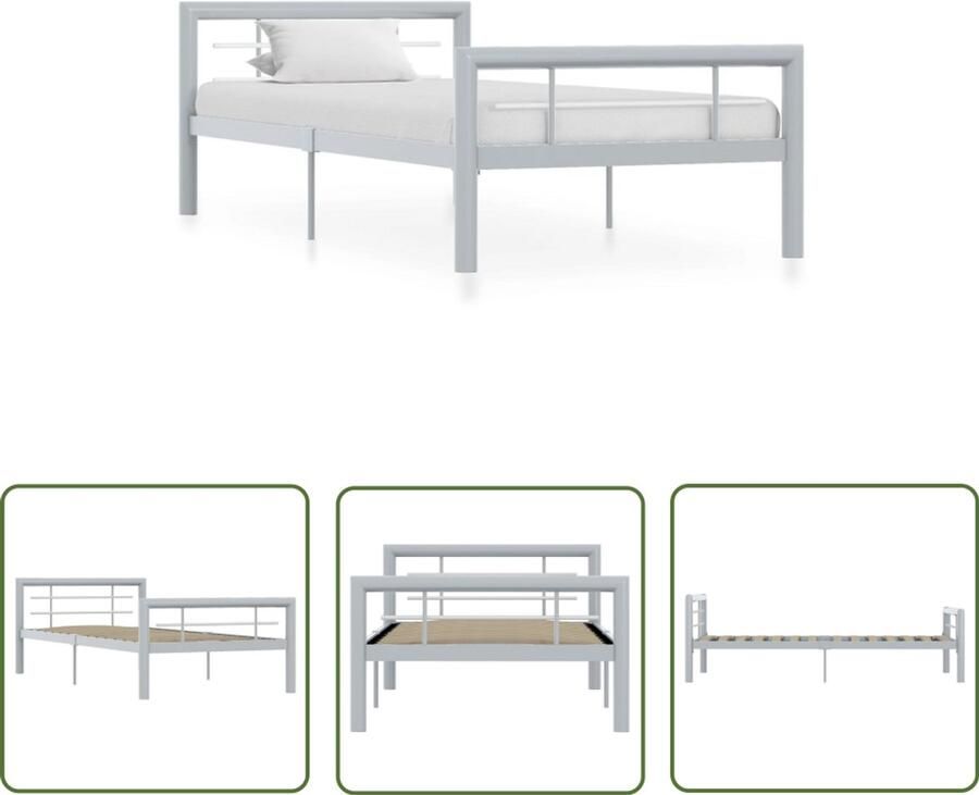 VidaXL Bedframe Metaal Grijs en Wit 100x200 cm Metalen Bed Frame Tweepersoons Bed Slaapkamer Meubilair Design Bed Kopen Luxe Bed Vintage Bed Minimalistisch Bed Moderne Bed