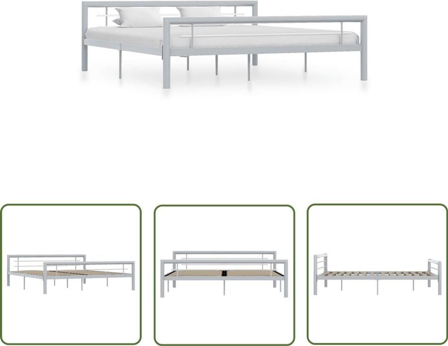 VidaXL -Bedframe-metaal-grijs-en-wit-180x200-cm - Foto 2