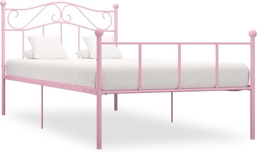 VidaXL Bedframe Metaal Roze 100x200 cm Metalen Bed Frame Rozenkleurige Bed Tweepersoonsbed Slaapkamer Meubilair Design Bed Luxe Bed Vintage Bed Modern Bed Minimalistisch Bed Stapelbare Bed - Foto 3