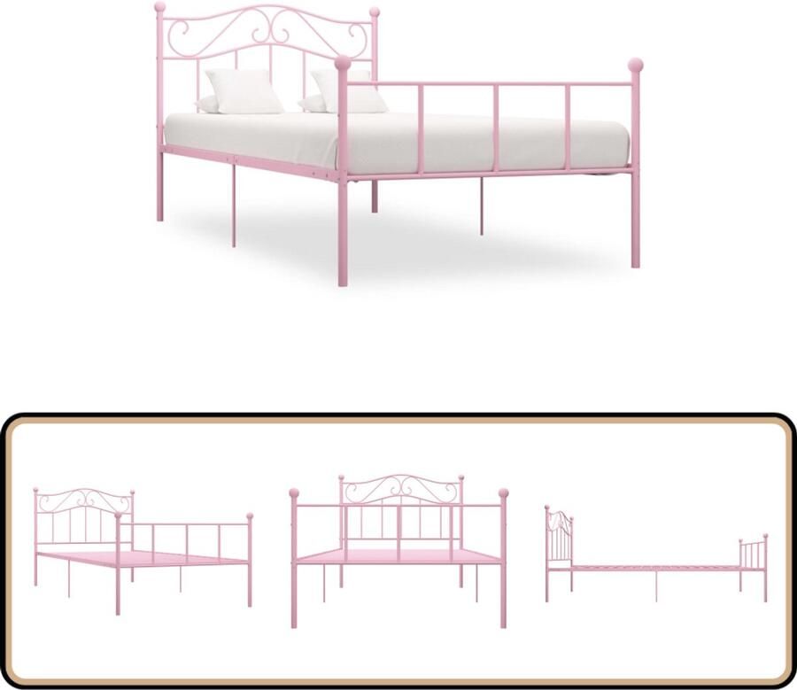 VidaXL Bedframe Metaal Roze 100x200 cm Metalen Bed Frame Rozenkleurige Bed Tweepersoonsbed Slaapkamer Meubilair Design Bed Luxe Bed Vintage Bed Modern Bed Minimalistisch Bed Stapelbare Bed