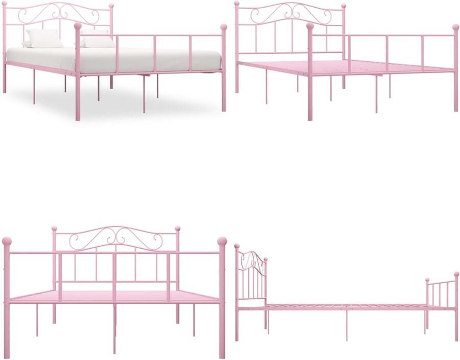 VidaXL Bedframe metaal roze 140x200 cm Bedframe Bedframes Tweepersoonsbed Tweepersoonsbedden