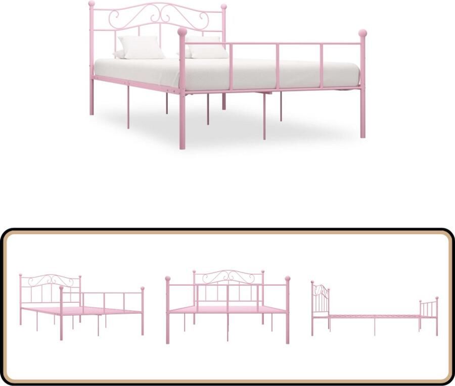 VidaXL Bedframe Metaal Roze 140x200 cm Metalen Bed Frame Rozenkleurige Bed Tweepersoonsbed Slaapkamer Meubels Design Bed Luxe Bed Vintage Bed Modern Bed Minimalistisch Bed Stapelbare Bed