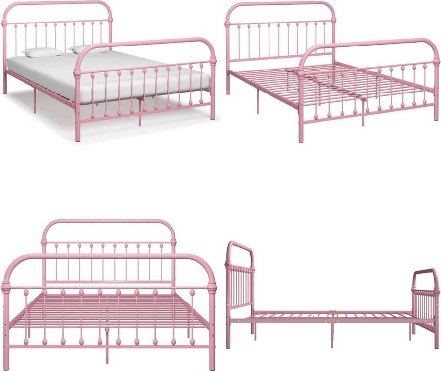 VidaXL Bedframe metaal roze 160x200 cm Bedframe Bedframes Tweepersoonsbed Tweepersoonsbedden