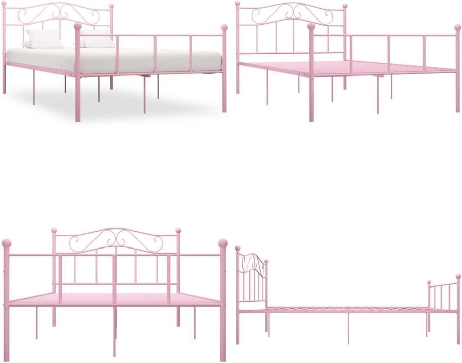 VidaXL Bedframe metaal roze 160x200 cm Bedframe Bedframes Tweepersoonsbed Tweepersoonsbedden