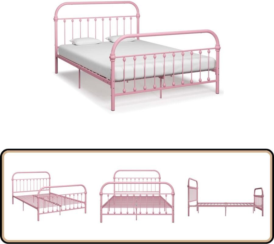 VidaXL Bedframe Metaal Roze 160x200 cm Metalen Bed Frame Rozenkleurige Bed Tweepersoons Bed Slaapkamer Meubels Boxspring Frame