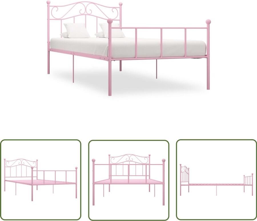 VidaXL Bedframe Metaal Roze 100x200 cm Metalen Bed Frame Rozenkleurige Bed Tweepersoonsbed Slaapkamer Meubilair Design Bed Luxe Bed Vintage Bed Modern Bed Minimalistisch Bed Stapelbare Bed - Foto 2
