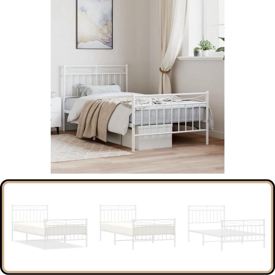 VidaXL Bedframe Metaal Wit 100x190 cm Klassieke Bed Frame Houten Bed Frame Metalen Bed Frame Tweepersoons Bed Enkel Bed Frame Wit Bed Frame 100x190 Bed Frame Met Opbergruimte