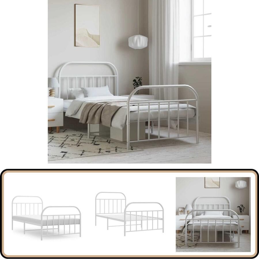 VidaXL Bedframe Metaal Wit 100x190 cm Klassieke Bed Frame Houten Bed Frame Metalen Bed Frame Enkel Bed Witte Bed Frame