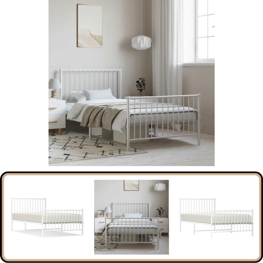 VidaXL Bedframe Metaal Wit 100x190 cm Klassieke Bed Frame Metalen Bedframe Staal Bedframe Boxspring Bed Met Opbergruimte Witte Bed Frame