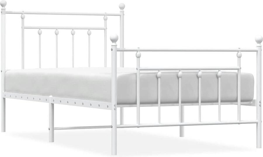 VidaXL Bedframe Metaal Wit 100x190 cm Klassieke Bed Frame Metalen Bedframe Wit Bedframe Met Opbergruimte Boxspring Frame Staal Bedframe Tweepersoons Bedframe King Size Bedframe - Foto 2