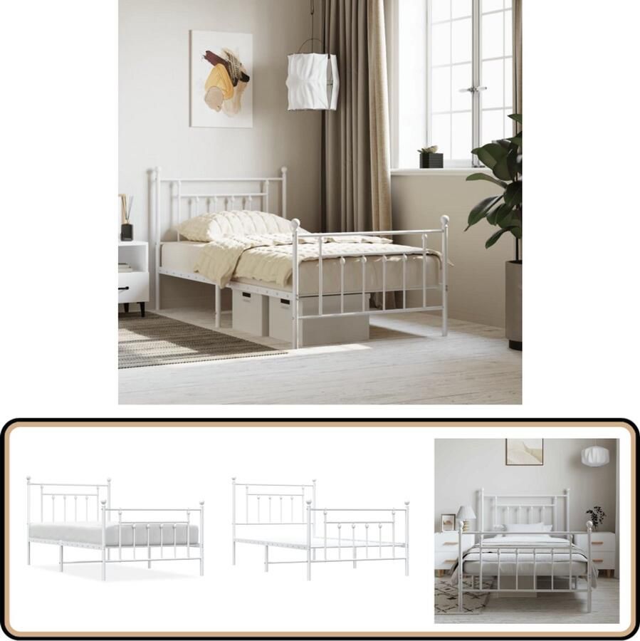 VidaXL Bedframe Metaal Wit 100x190 cm Klassieke Bed Frame Metalen Bedframe Wit Bedframe Met Opbergruimte Boxspring Frame Staal Bedframe Tweepersoons Bedframe King Size Bedframe