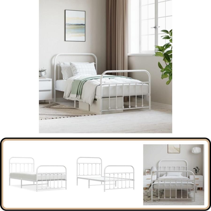 VidaXL Bedframe Metaal Wit 100x190 cm Robuust Bedframe Metalen Bedframe Wit Bedframe Slaapcomfort Luxe Bed Modern Bed Minimalistisch Bed Classic Bed Boxspring Bed