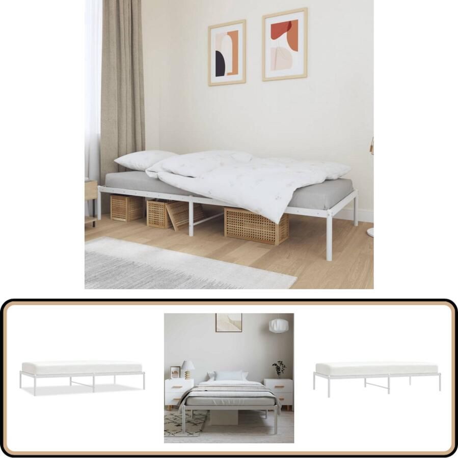 VidaXL Bedframe Metaal Wit 100x190 cm Staal Bed Frame Metalen Bed Enkel Bed Witte Bed Boxspring Bed