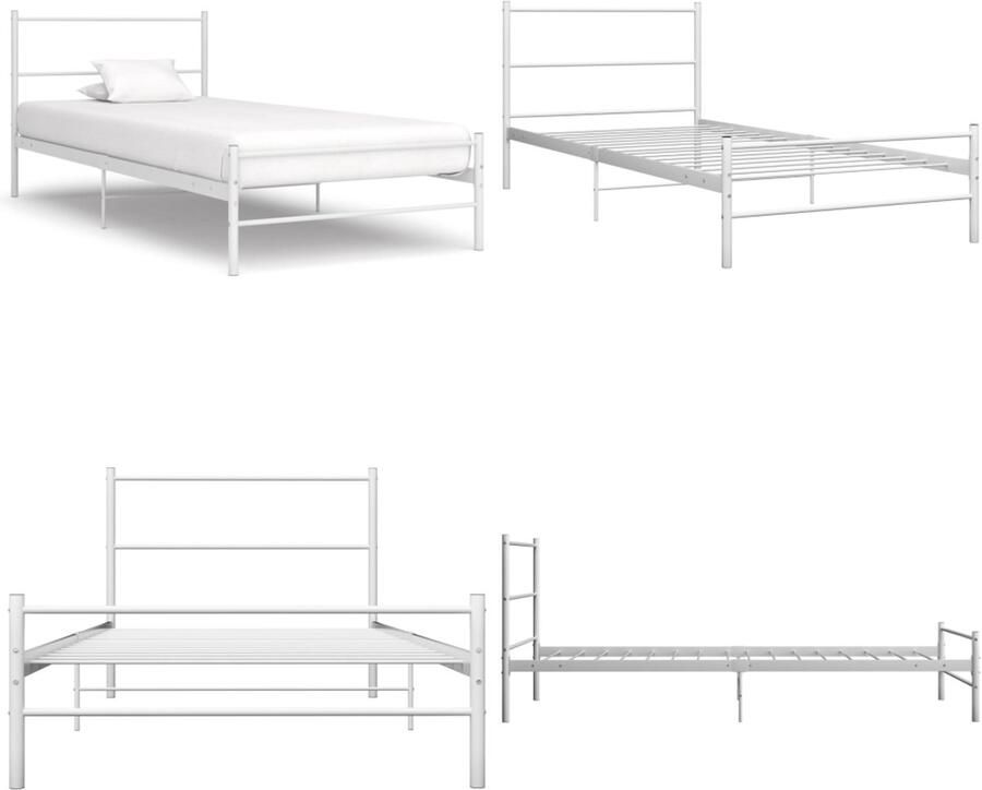 VidaXL Bedframe metaal wit 100x200 cm Bedframe Bedframes Eenpersoonsbed Eenpersoonsbedden