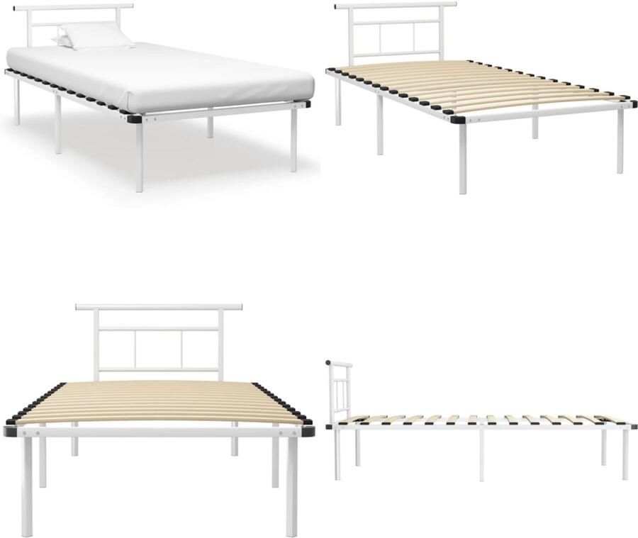 VidaXL Bedframe metaal wit 100x200 cm Bedframe Bedframes Eenpersoonsbed Eenpersoonsbedden