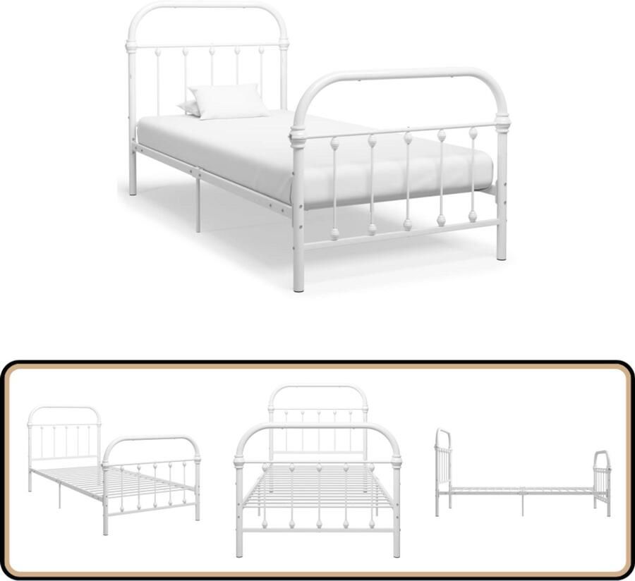 VidaXL Bedframe Metaal Wit 100x200 cm Metalen Bed Frame Tweepersoons Bed Wit Bed Classic Bed Design Bed