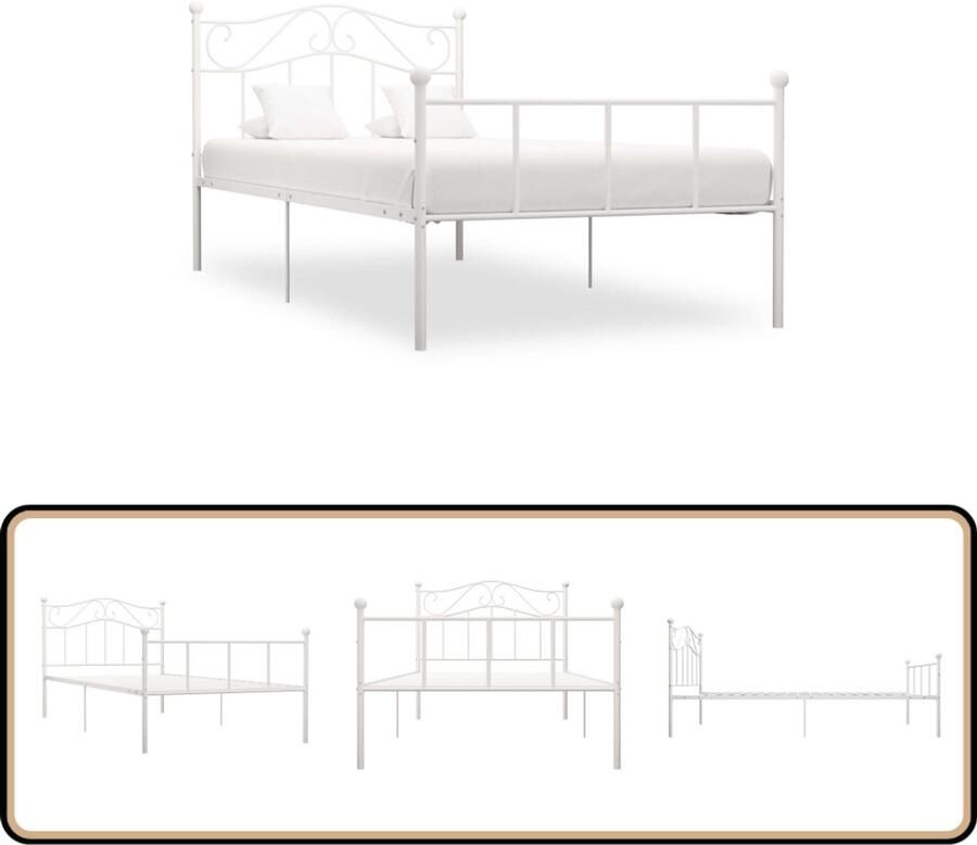 VidaXL Bedframe metaal wit 100x200 cm Metalen Bedframe Tweepersoonsbed Bed Kopen Wit Bedframe Design Bed Enkelpersoonsbed Stapelbare Bedbodems