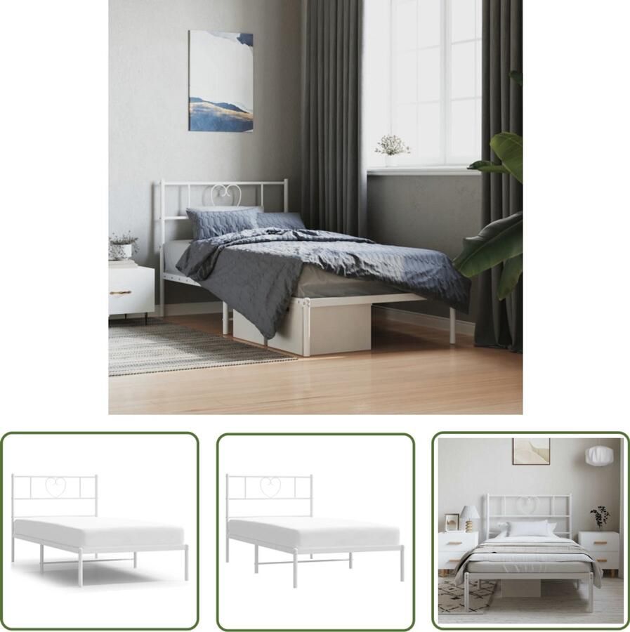 VidaXL Bedframe Metaal Wit 100x200 cm Metalen Bedframe Wit Bedframe 100x200 Boxspring Frame Staal Bedframe Tweepersoons Bedframe