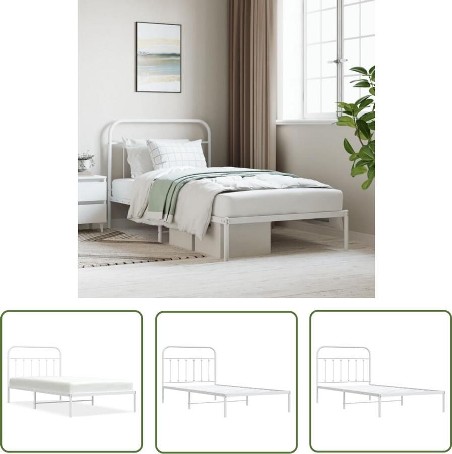 VidaXL Bedframe metaal wit 100x200 cm Robuust Bedframe Klassiek Bed Houten Bed Frame Staal Bedframe Tweepersoons Bed Boxspring Bed King Size Bed Queen Size Bed - Foto 2
