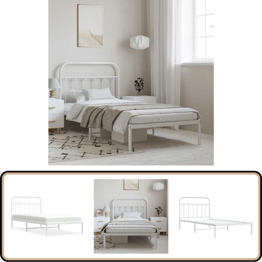 VidaXL Bedframe metaal wit 100x200 cm Robuust Bedframe Klassiek Bed Houten Bed Frame Staal Bedframe Tweepersoons Bed Boxspring Bed King Size Bed Queen Size Bed