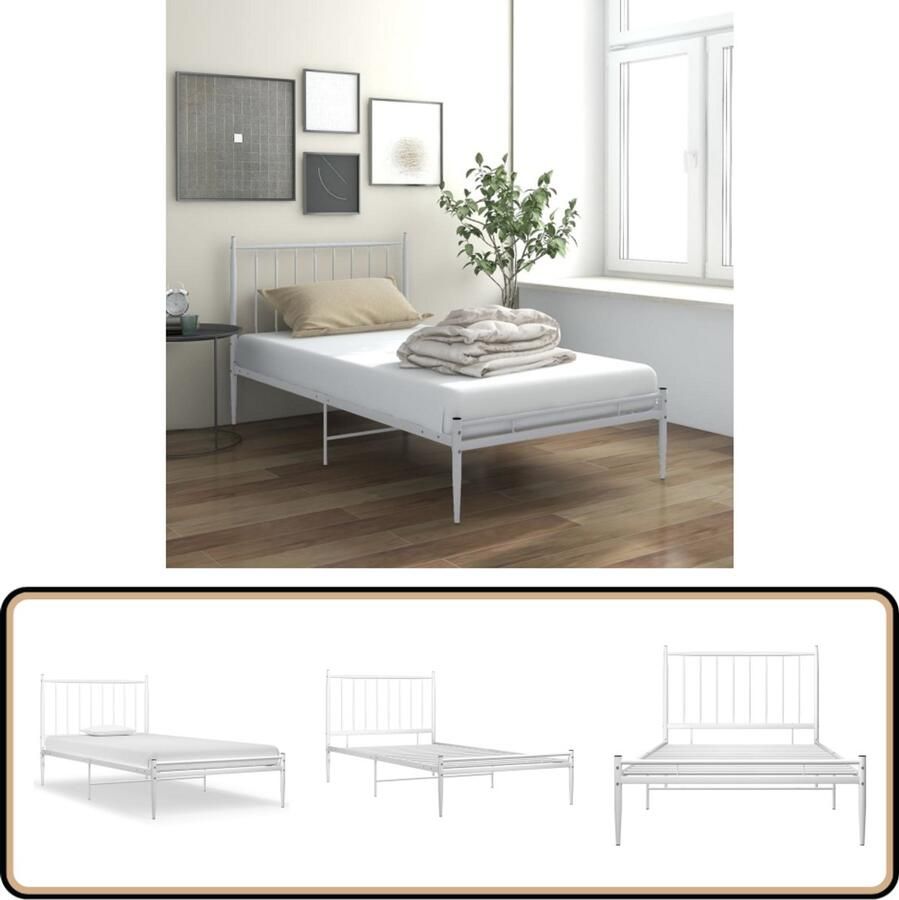 VidaXL Bedframe Metaal Wit 100x200 cm Slaapcomfort Metalen Bed Frame Eenpersoonsbed Witte Bedframe Boxspring Tweepersoonsbed Bedbank Hoofdbord Design Bed Modern Bed Minimalistisch Bed