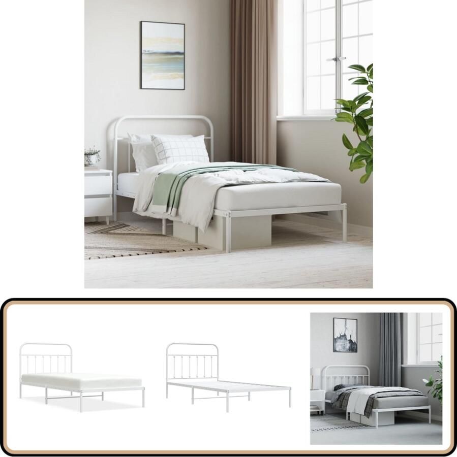 VidaXL Bedframe Metaal Wit 107x203 cm Klassieke Bed Frame Metalen Bedframe Tweepersoons Bed Witte Bed Frame Bed Met Hoofdbord Bed Frame Met Opbergruimte