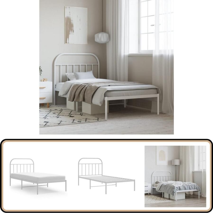 VidaXL Bedframe Metaal Wit 107x203 cm Klassieke Bed Frame Metalen Bedframe Tweepersoons Bed Witte Bed Frame Staal Bedframe