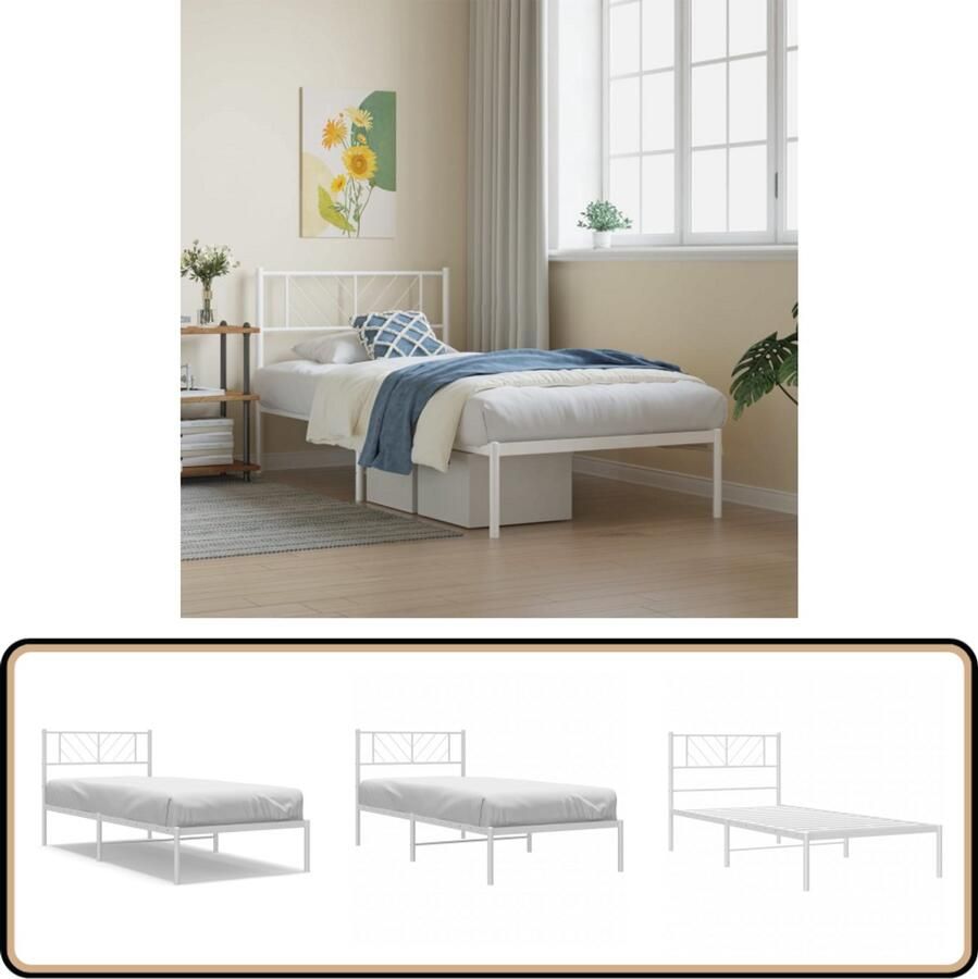VidaXL Bedframe Metaal Wit 107x203 cm Klassieke Bedframe Metalen Bed Houten Bed Slaapcomfort Boxspring Bed Tweepersoonsbed King Size Bed Queen Size Bed Slaapkamers