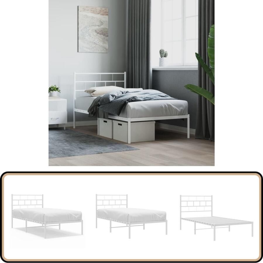 VidaXL Bedframe Metaal Wit 107x203 cm Modern Design Metalen Bed Frame Wit Bed Frame Klassiek Bed Frame Bed Frame Staal Boxspring Bed Frame