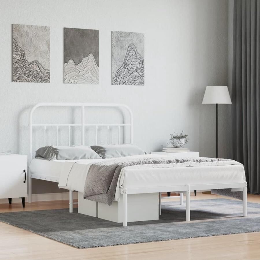 VidaXL Bedframe Metaal Wit 120x190 cm Klassieke Bed Frame Metalen Bedframe Wit Boxspring Bed Staal Bedframe Tweepersoons Bed Met Opbergruimte Comfortabel Bed - Foto 2