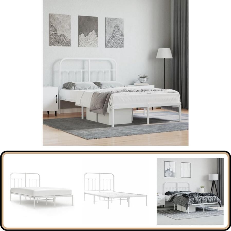 VidaXL Bedframe Metaal Wit 120x190 cm Klassieke Bed Frame Metalen Bedframe Wit Boxspring Bed Staal Bedframe Tweepersoons Bed Met Opbergruimte Comfortabel Bed