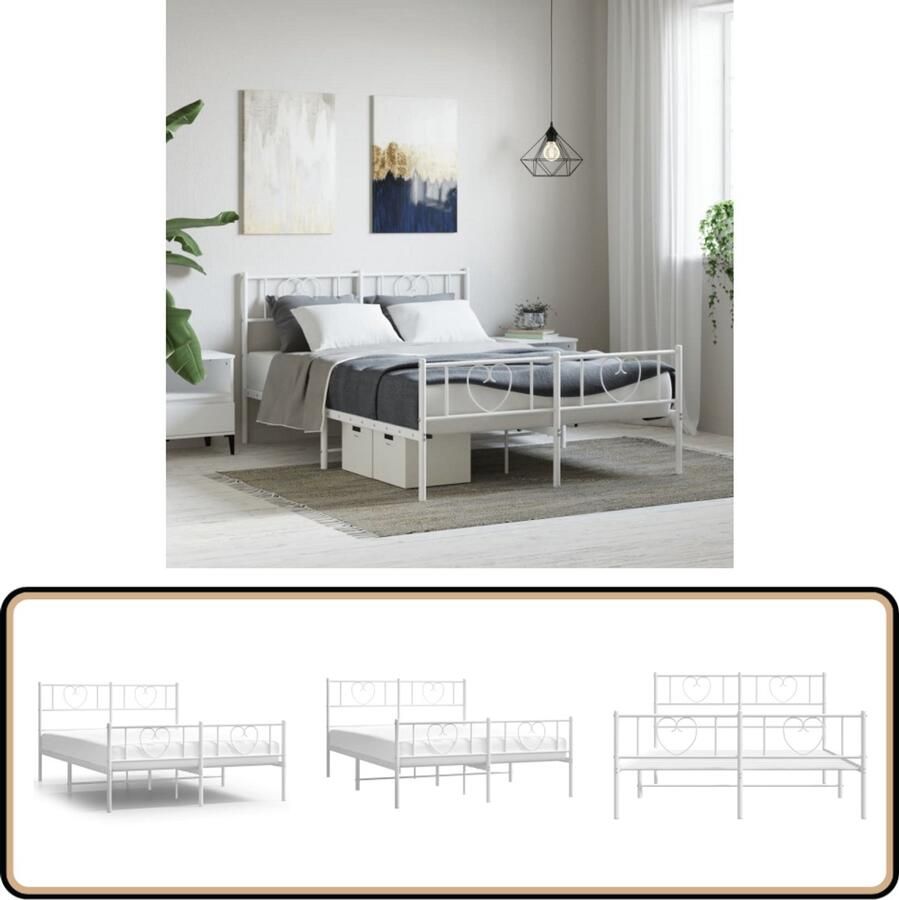 VidaXL Bedframe Metaal Wit 120x190 cm Klassieke Bed Frame Staal Bed Frame Wit Bed Frame Tweepersoons Bed Frame Boxspring Bed Frame