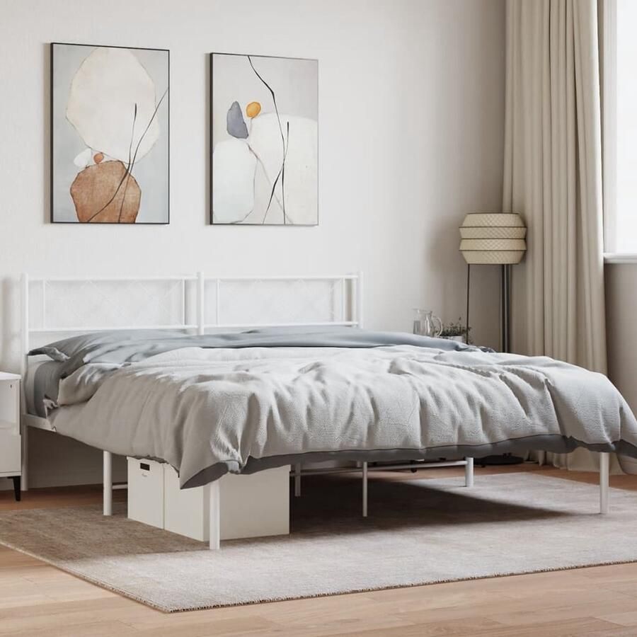 VidaXL Bedframe Metaal Wit 120x190 cm Metalen Bed Frame Klassiek Bed Robuust Bed Wit Bed Frame 120x190 Boxspring Bed - Foto 2