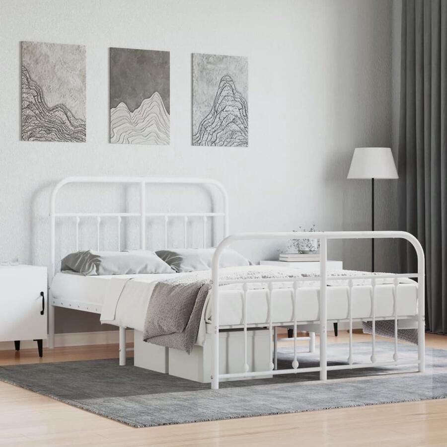 VidaXL Bedframe Metaal Wit 120x190 cm Robuust Bed Frame Klassiek Bed Houten Bed Frame Wit Bed Frame Metalen Bed Frame Tweepersoons Bed Boxspring Bed Slaapcomfort - Foto 2