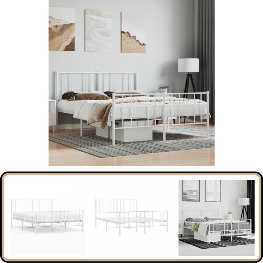 VidaXL Bedframe Metaal Wit 120x190 cm Robuust Bed Frame Klassiek Bed Metalen Bedframe Wit Bed Boxspring Bed Slaapcomfort Opbergruimte