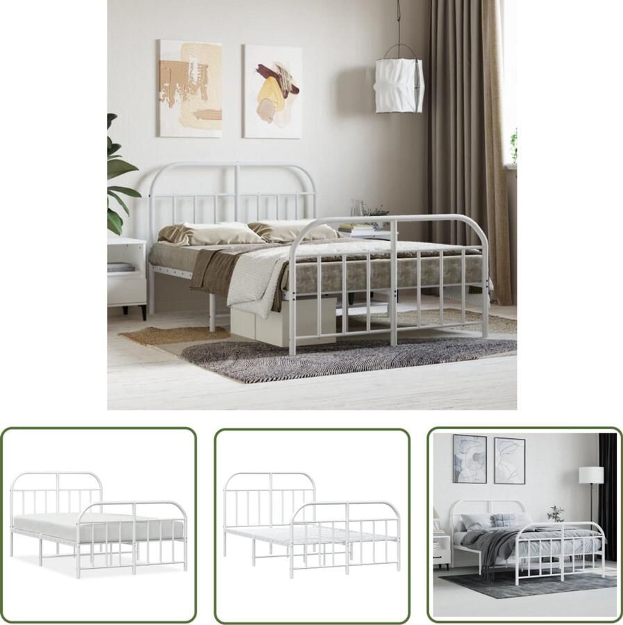 VidaXL Bedframe Metaal Wit 120x190 cm Robuust Bed Frame Klassiek Bedframe Metalen Bedframe Wit Bedframe 120x190 Bedframe Met Opbergruimte Bedframe Met Hoofdbord