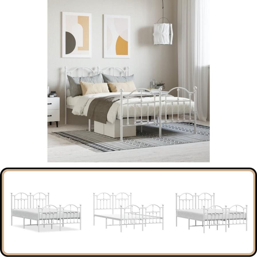 VidaXL Bedframe metaal wit 120x190 cm Robuust Bed Frame Metalen Bedframe Wit Bedframe King Size Bed Tweepersoonsbed Boxspring Bed Met Lade