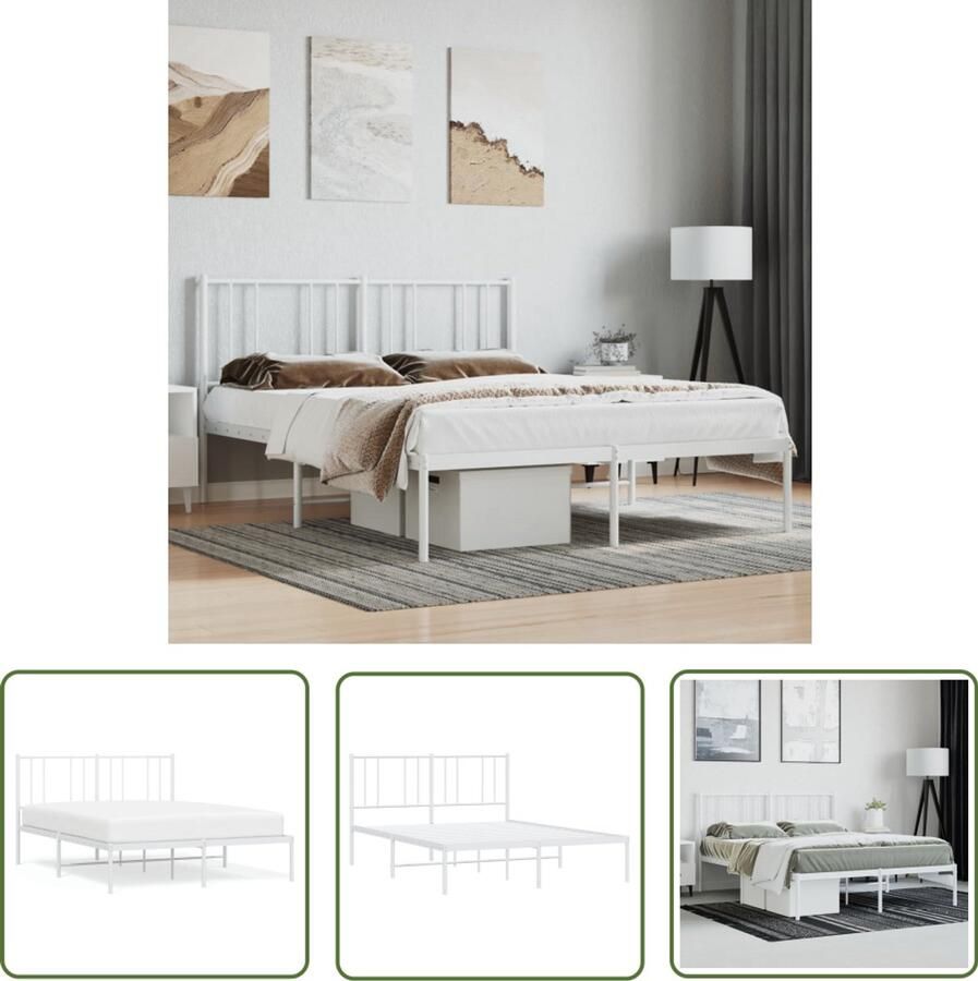 VidaXL Bedframe metaal wit 120x190 cm Robuust Bedframe Klassiek Bed Metalen Bedframe Wit Bed Frame Bed Met Hoofdbord Boxspring Bed Tweepersoons Bed Slaapkamer Meubels