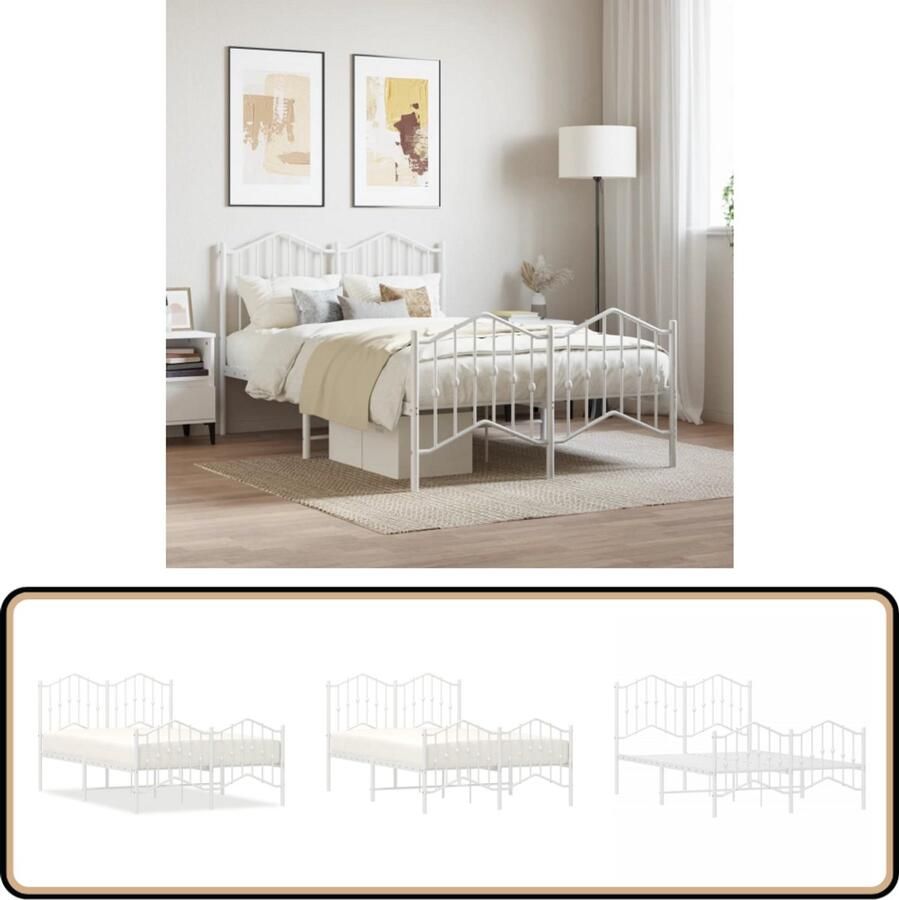 VidaXL Bedframe Metaal Wit 120x200 cm Klassieke Bedframe Metalen Bedframe Staal Bedframe Wit Bedframe Tweepersoons Bed Boxspring Bed Met Lade
