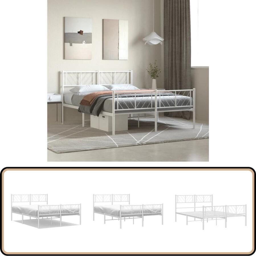 VidaXL Bedframe Metaal Wit 120x200 cm Metalen Bed Frame Klassiek Bed Witte Bed Staal Bed Boxspring Bed