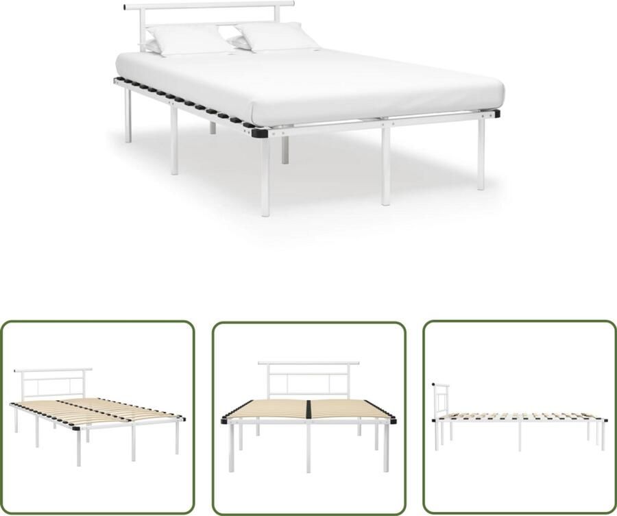 The Living Store Metalen Bedframe Elegant en Klassiek Bedframes 120 x 200 cm Kleur- Wit Materiaal- Gepoedercoat metaal en multiplex Afmetingen- 200 x 120 x 78 cm Ken- Stevige lattenbodem