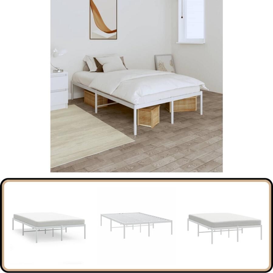 VidaXL Bedframe Metaal Wit 120x200 cm Robuust Bed Frame Klassiek Bed Houten Bed Frame Wit Bed Frame Metalen Bed Frame