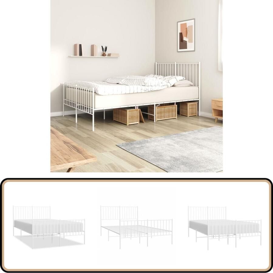 VidaXL Bedframe Metaal Wit 120x200 cm Robuust Bed Frame Klassiek Bed Staal Bedframe Wit Bedframe Metalen Bedframe