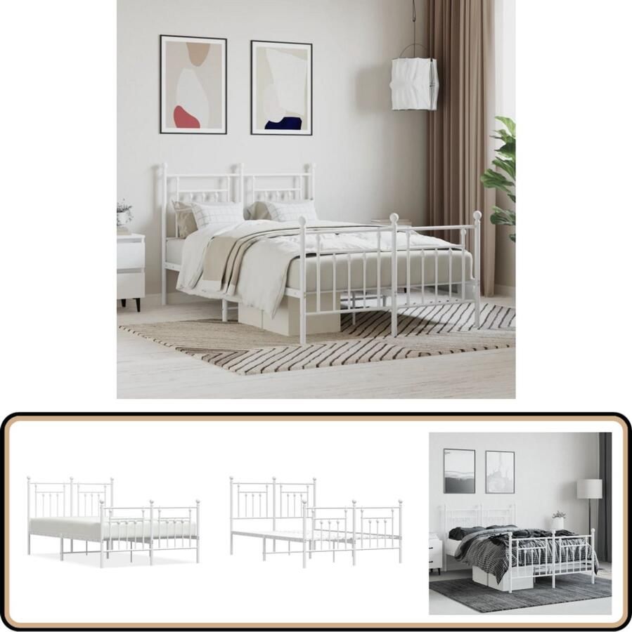 VidaXL Bedframe Metaal Wit 120x200 cm Robuust Bed Frame Klassiek Bedframe Metalen Bedframe Wit Bedframe 120x200