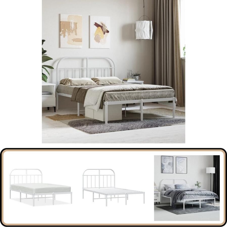 VidaXL Bedframe Metaal Wit 120x200 cm Robuust Bed Frame Metalen Bedframe Wit Bedframe Tweepersoons Bed Boxspring Frame