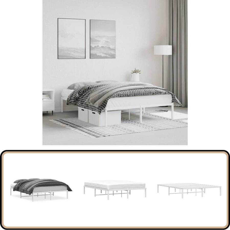 VidaXL Bedframe metaal wit 135x190 cm