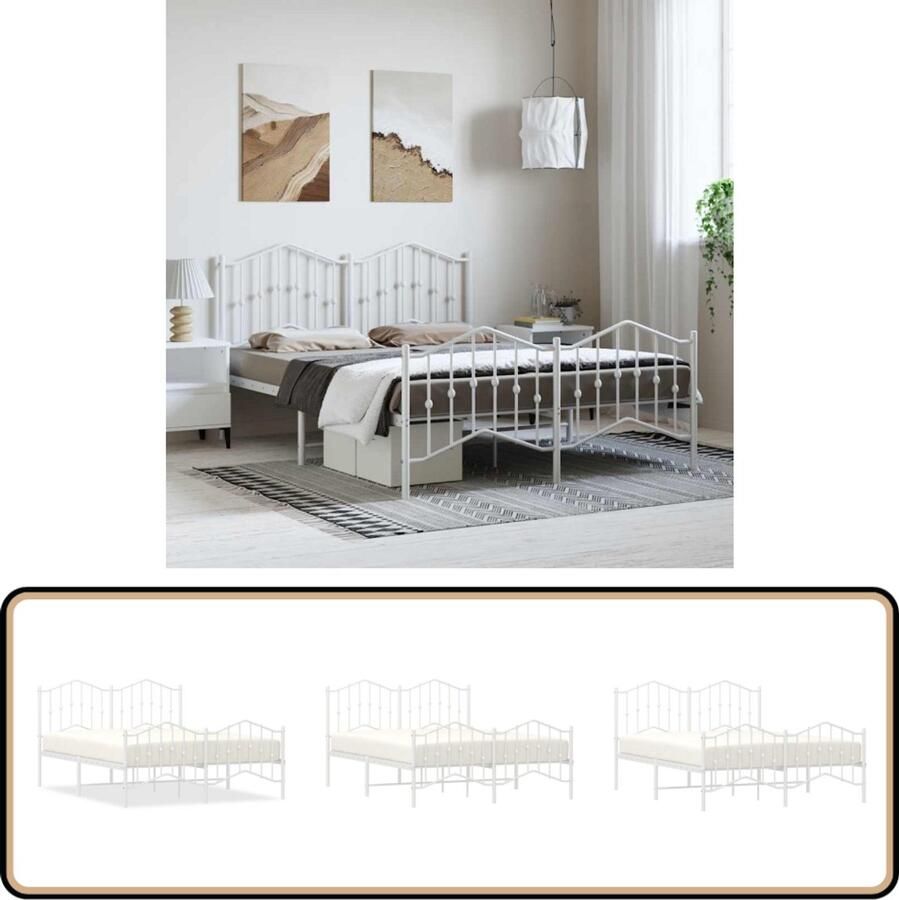 VidaXL Bedframe Metaal Wit 135x190 cm Klassieke Bed Frame Metalen Bedframe Wit Bedframe Eenpersoons Bed Staal Bedframe