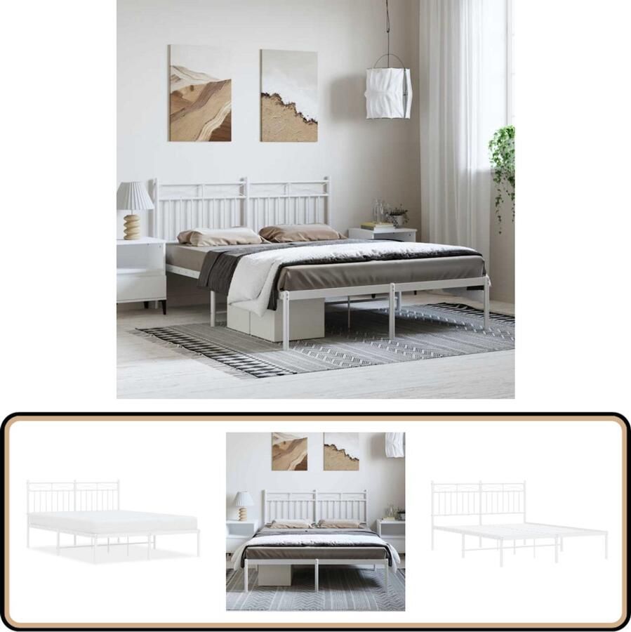 VidaXL Bedframe Metaal Wit 135x190 cm Klassieke Bed Frame Metalen Bedframe Wit Tweepersoons Bed Boxspring Bed