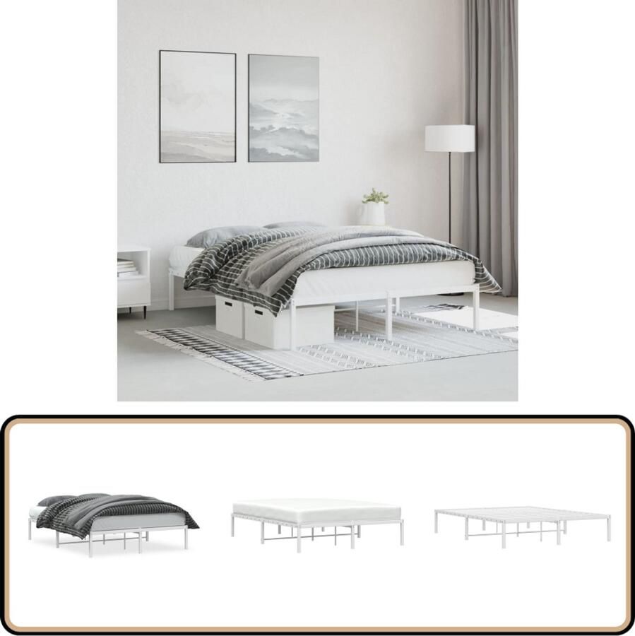 VidaXL Bedframe metaal wit 140x190 cm